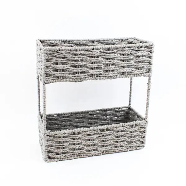 Gray 2-Tier Woven Basket Organizer Stand 11 x 4.5 x 11.5 in