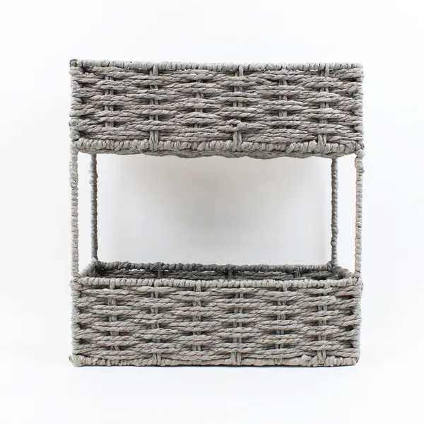 Gray 2-Tier Woven Basket Organizer Stand 11 x 4.5 x 11.5 in