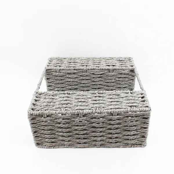 Gray 2-Tier Woven Basket Organizer Stand 11 x 4.5 x 11.5 in