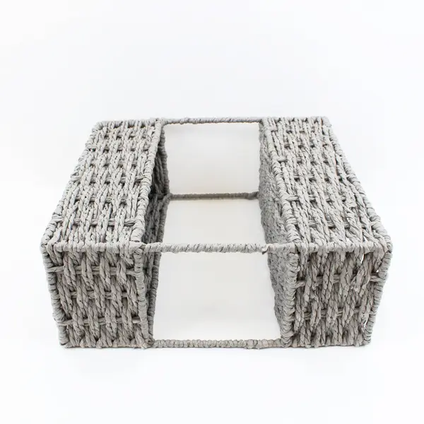 Gray 2-Tier Woven Basket Organizer Stand 11 x 4.5 x 11.5 in