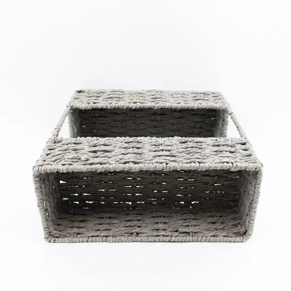 Gray 2-Tier Woven Basket Organizer Stand 11 x 4.5 x 11.5 in