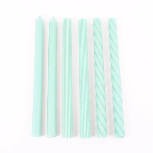 Mint Green Taper Candles Assorted Smooth Spiral Ribbed Set of 6