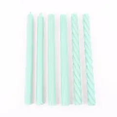 Mint Green Taper Candles Assorted Smooth Spiral Ribbed Set of 6
