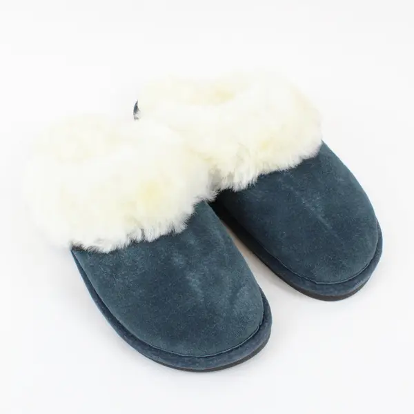 Old Friend Footwear Women's Blue Suede Sheepskin-Lined Slippers 7M
