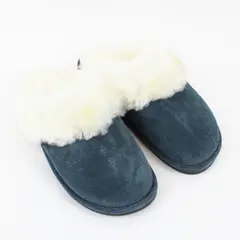 Old Friend Footwear Women's Blue Suede Sheepskin-Lined Slippers 7M