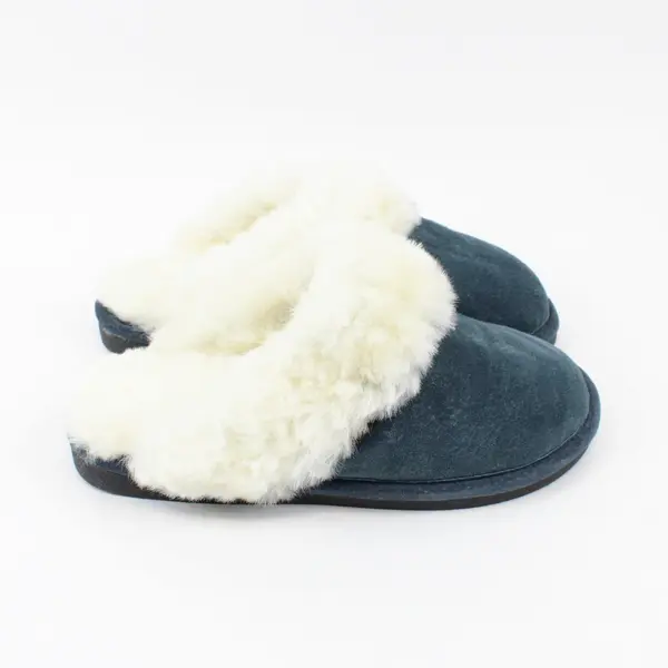 Old Friend Footwear Women's Blue Suede Sheepskin-Lined Slippers 7M