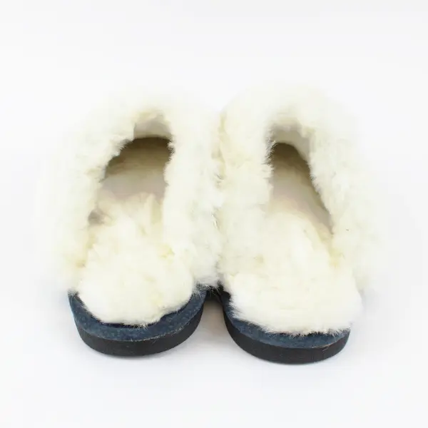 Old Friend Footwear Women's Blue Suede Sheepskin-Lined Slippers 7M