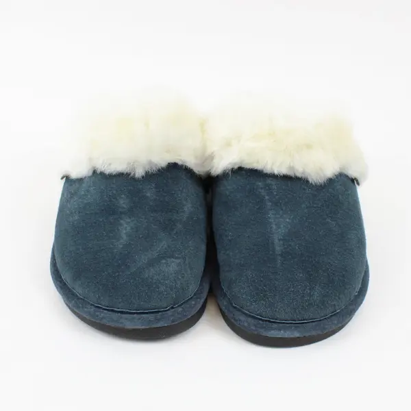 Old Friend Footwear Women's Blue Suede Sheepskin-Lined Slippers 7M