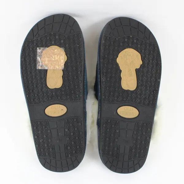 Old Friend Footwear Women's Blue Suede Sheepskin-Lined Slippers 7M