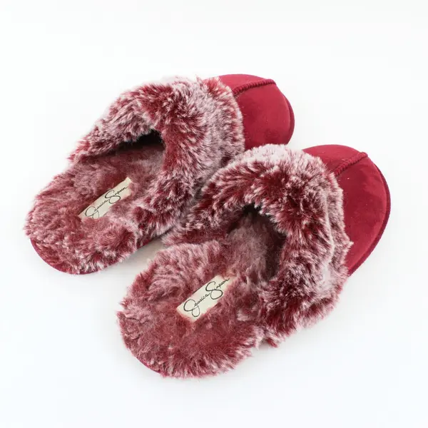 Jessica Simpson Women's Faux Fur Slippers M 7-8 Maroon Red