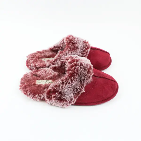 Jessica Simpson Women's Faux Fur Slippers M 7-8 Maroon Red