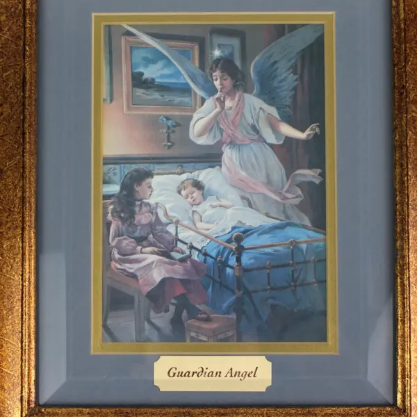 Guardian Angel Religious Framed Print Ornate Gold Black Frame Wall Decor