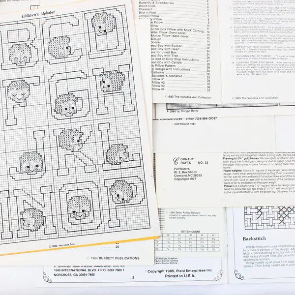 Lot of 8 Vintage 1970s-1980s Cross Stitch Pattern Booklets & Leaflets