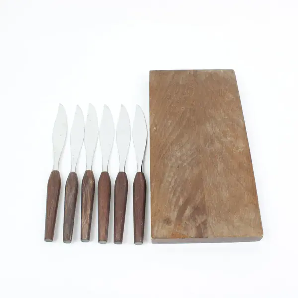 Vintage Town & Country Washington Forge 6pc Steak Knife Set Wood Caddy