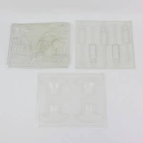 Lot of 3 Plastic Candy/Chocolate Molds: Animals, Baby Bottles and Wheatsheaves 