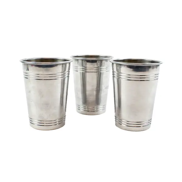 Set of 3 Aluminum Drinking Cups Silver Ridged Metalware