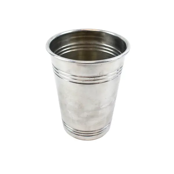 Set of 3 Aluminum Drinking Cups Silver Ridged Metalware