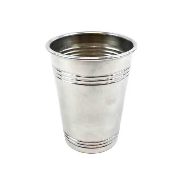 Set of 3 Aluminum Drinking Cups Silver Ridged Metalware
