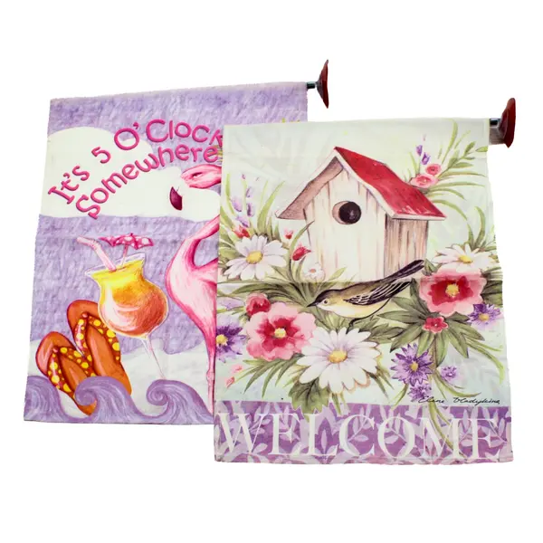 Evergreen Kimberly Lot of 2 Outdoor Banners Welcome & It's 5 O'Clock Somewhere