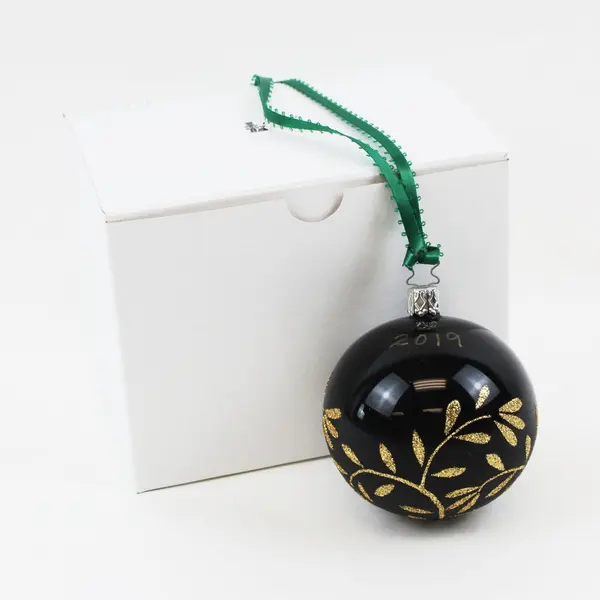 Christmas Cottage 2019 Black Gold Botanical Round Christmas Ornament