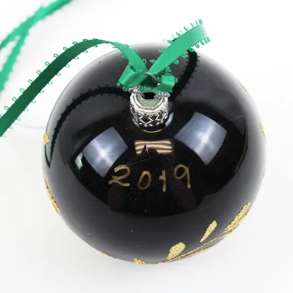 Christmas Cottage 2019 Black Gold Botanical Round Christmas Ornament
