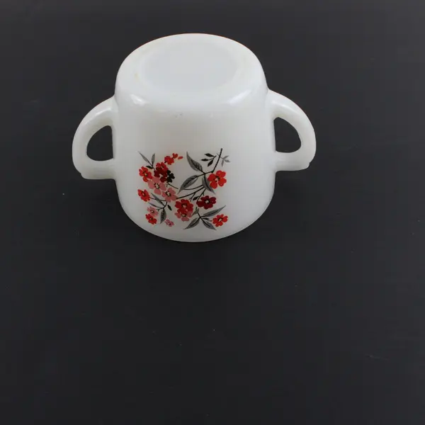 Double Handled Oven-Safe Fire King Cup in Flower Motif 