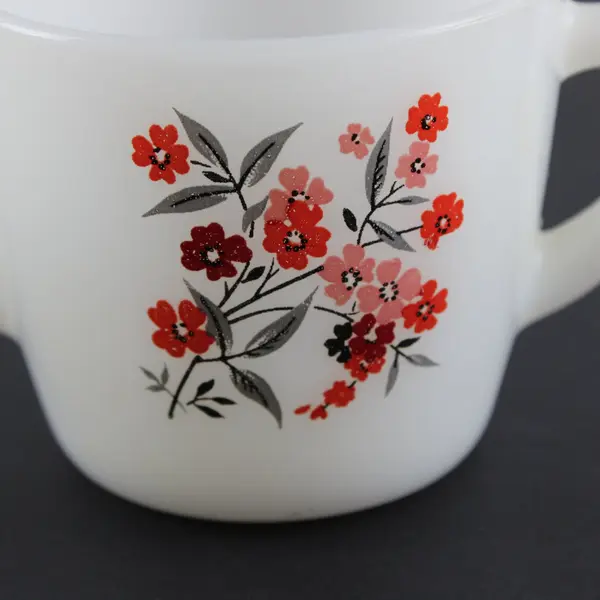Double Handled Oven-Safe Fire King Cup in Flower Motif 