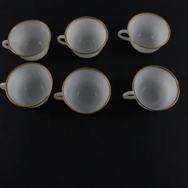 Lot of 6 Fire King White Gold Trim Teacups Used