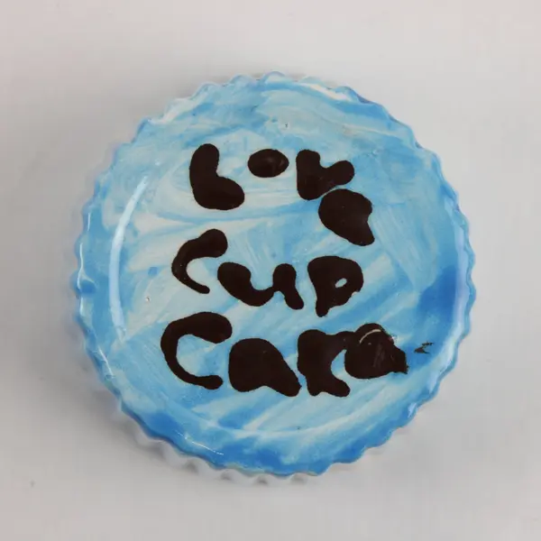 Ceramic Chocolate Cupcake Figurine Blue Liner Decor 4.5"