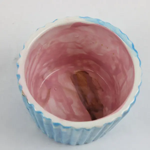 Ceramic Chocolate Cupcake Figurine Blue Liner Decor 4.5"