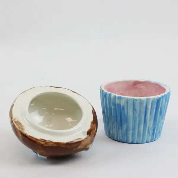 Ceramic Chocolate Cupcake Figurine Blue Liner Decor 4.5"