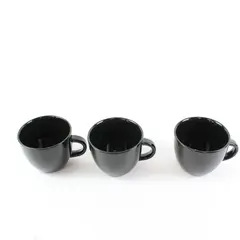 Lot of 3 Threshold Black Ceramic Coffee Mugs Set Kitchen Tea Cocoa
