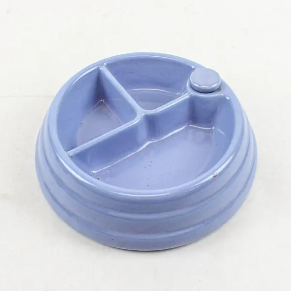 Vintage 1950s Blue Ceramic Baby Food Warmer 3 Compartments Stopper