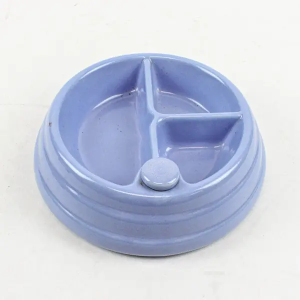 Vintage 1950s Blue Ceramic Baby Food Warmer 3 Compartments Stopper
