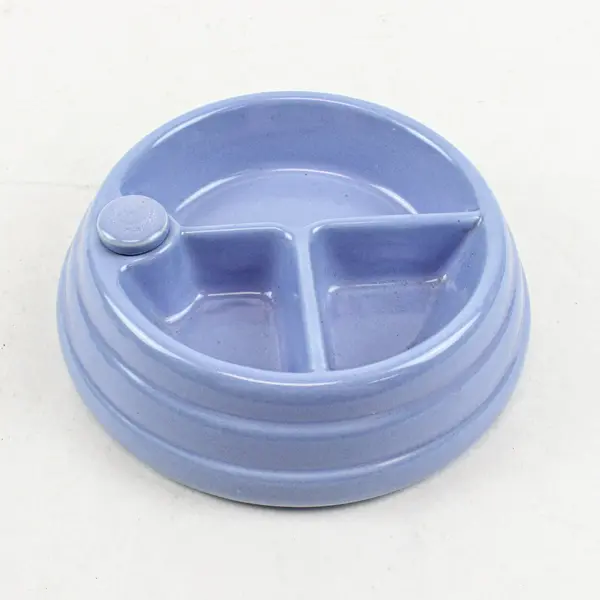 Vintage 1950s Blue Ceramic Baby Food Warmer 3 Compartments Stopper