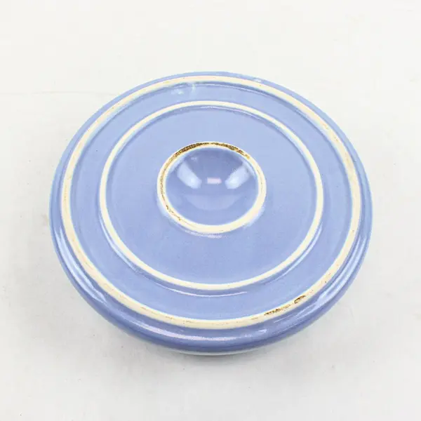 Vintage 1950s Blue Ceramic Baby Food Warmer 3 Compartments Stopper