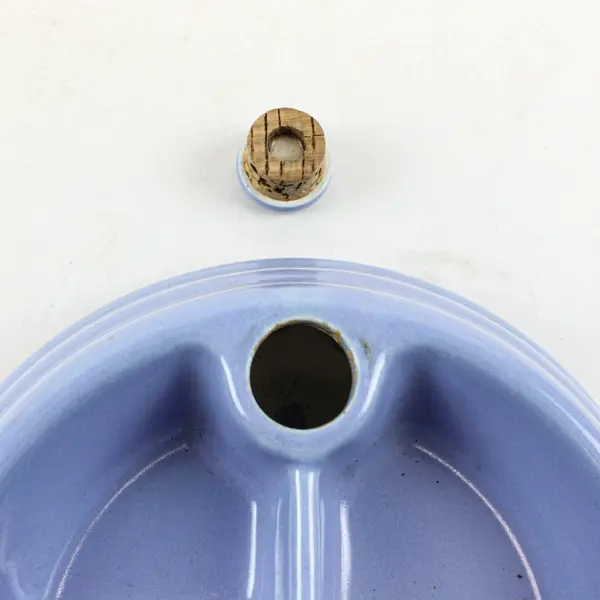 Vintage 1950s Blue Ceramic Baby Food Warmer 3 Compartments Stopper
