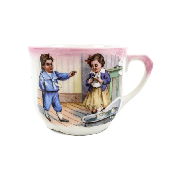 Vintage Porcelain Child's Cup Victorian Transferware Pink Trim