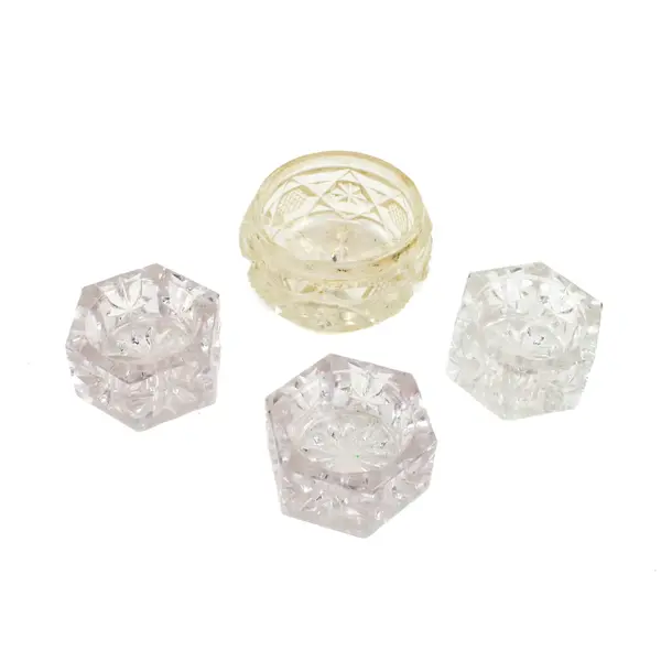 Vintage Set of 4 Faceted Pressed Glass Open Salt Cellars 3 Hex 1 Round