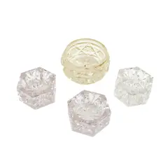 Vintage Set of 4 Faceted Pressed Glass Open Salt Cellars 3 Hex 1 Round