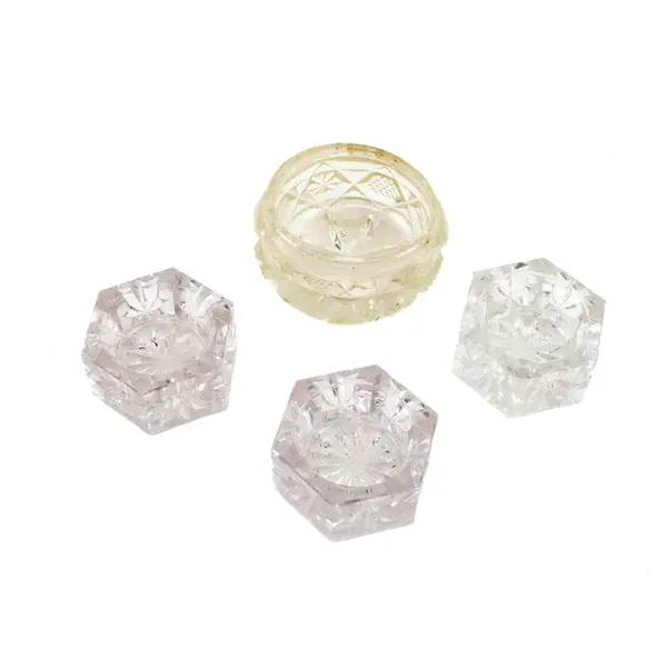 Vintage Set of 4 Faceted Pressed Glass Open Salt Cellars 3 Hex 1 Round