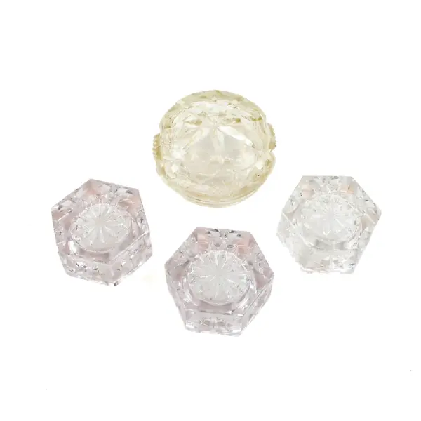 Vintage Set of 4 Faceted Pressed Glass Open Salt Cellars 3 Hex 1 Round