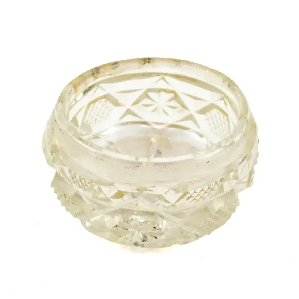 Vintage Set of 4 Faceted Pressed Glass Open Salt Cellars 3 Hex 1 Round