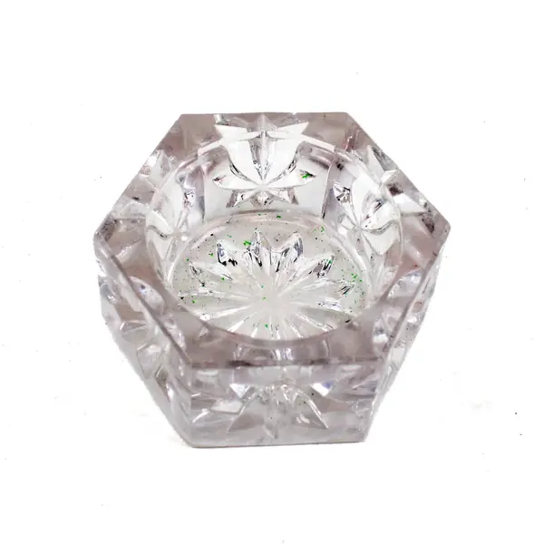 Vintage Set of 4 Faceted Pressed Glass Open Salt Cellars 3 Hex 1 Round