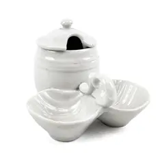 White Ceramic Jam Jar Condiment Dish Double-Lobed Saucer Handle