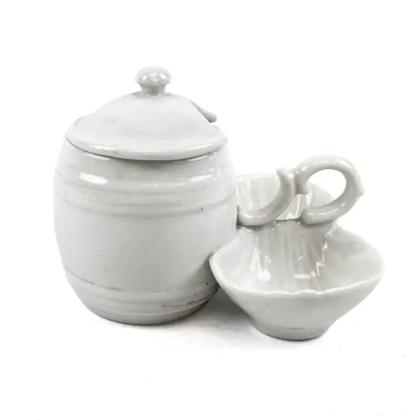 White Ceramic Jam Jar Condiment Dish Double-Lobed Saucer Handle