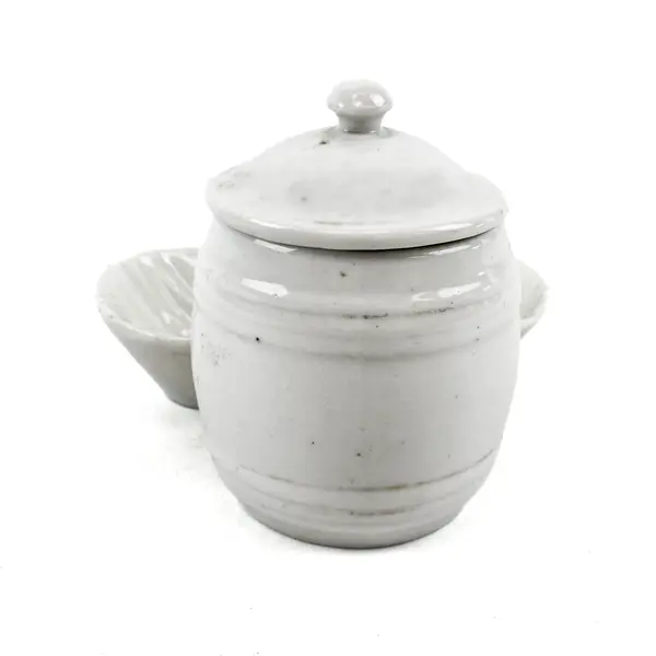White Ceramic Jam Jar Condiment Dish Double-Lobed Saucer Handle