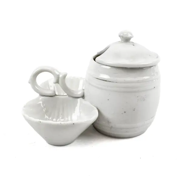 White Ceramic Jam Jar Condiment Dish Double-Lobed Saucer Handle