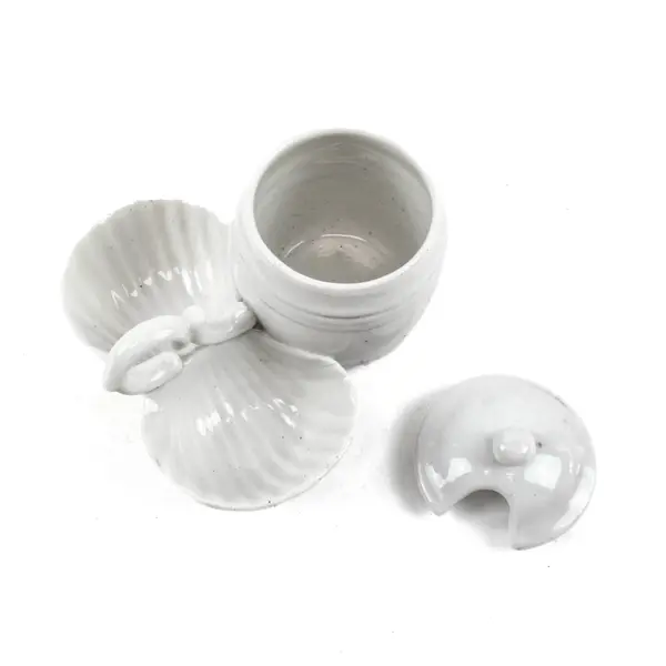 White Ceramic Jam Jar Condiment Dish Double-Lobed Saucer Handle