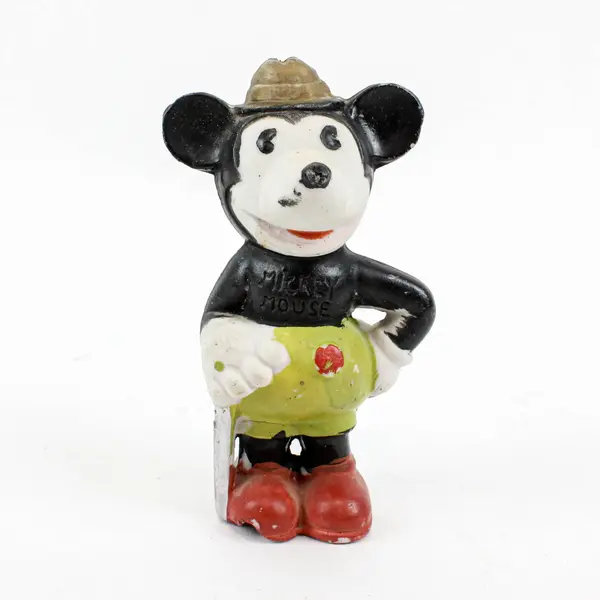 Disney 1930s Mickey Mouse With Cane Hand-Painted Bisque Figurine
